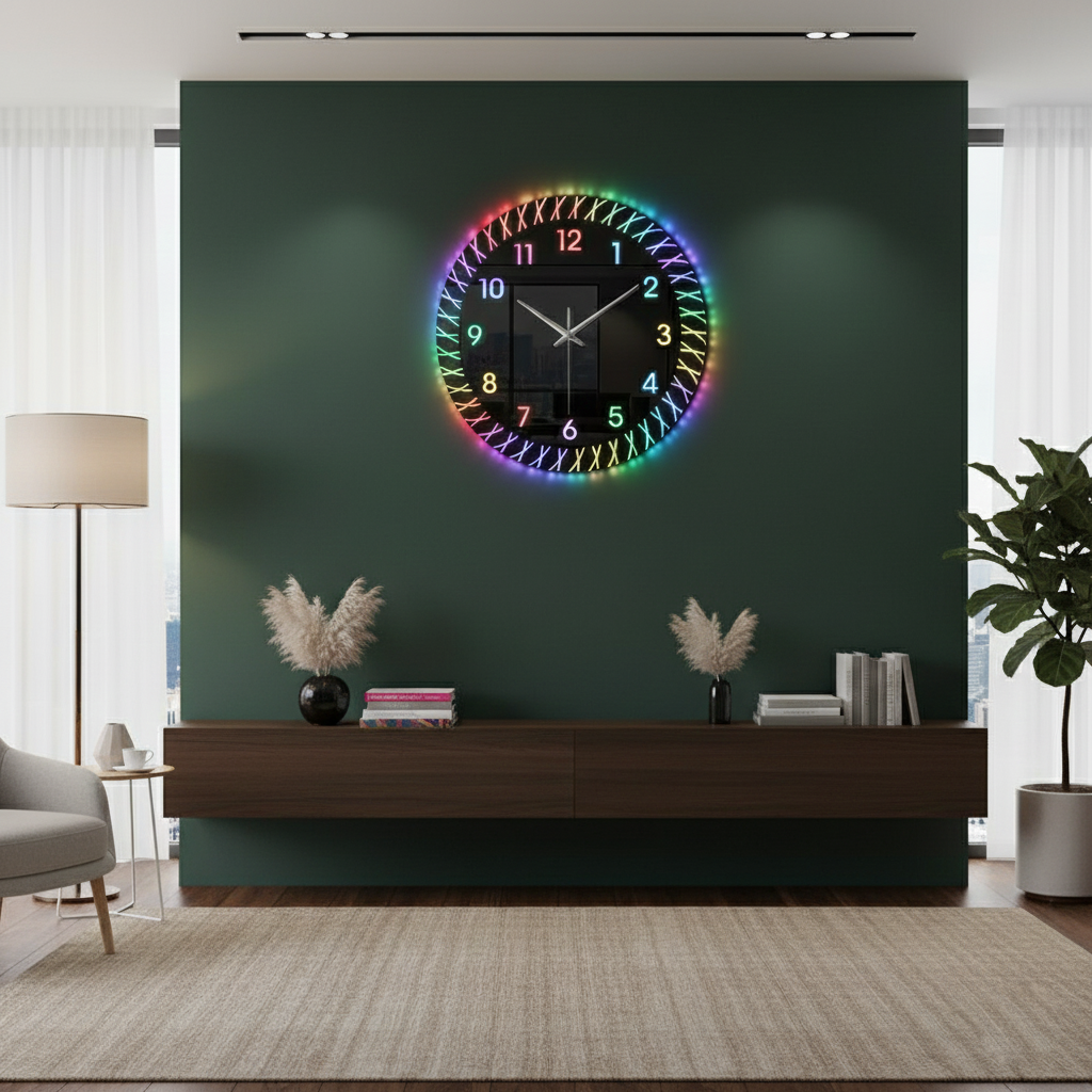 Round RGB LED Wall Clock | Colorful Modern Decorative Wall Clock
