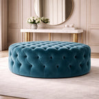 round-shape-assembled-wide-blue-velvet-ottoman