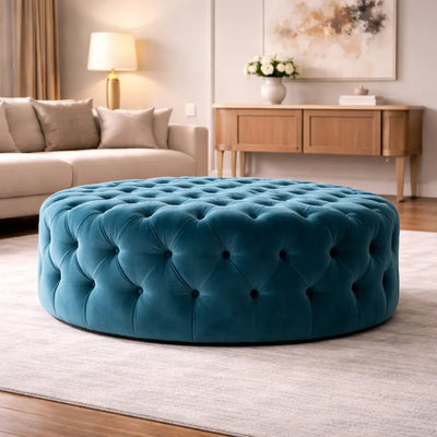 round-shape-assembled-wide-blue-velvet-ottoman