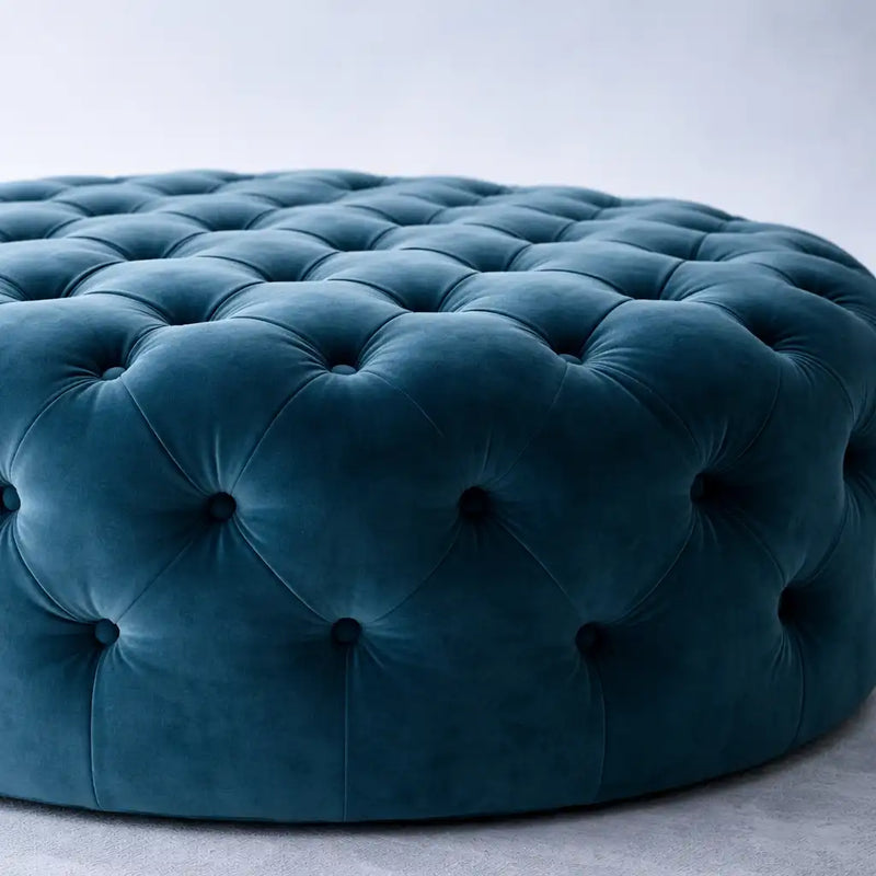 round-shape-assembled-wide-blue-velvet-ottoman