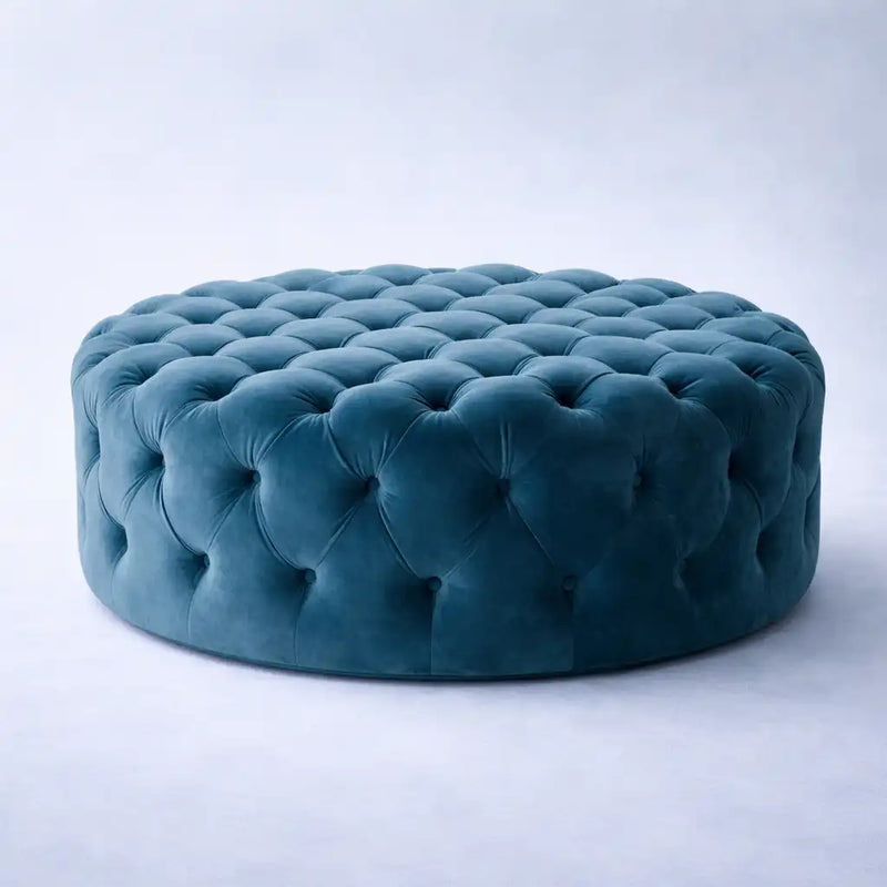 round-shape-assembled-wide-blue-velvet-ottoman