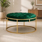 round-shape-dark-green-velvet-ottoman-with-golden-metal-finish
