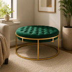 round-shape-dark-green-velvet-ottoman-with-golden-metal-finish