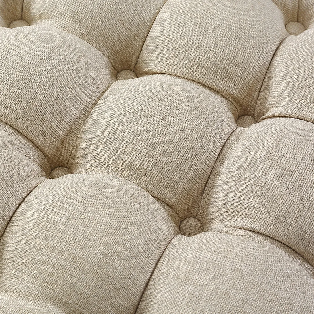 Round Shaped Beige Color Velvet Tufted Solid Puffy Ottoman