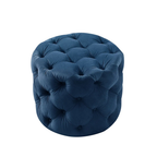 Rounded Shape Dark Blue Color Velvet Tufted Solid Puffy Ottoman