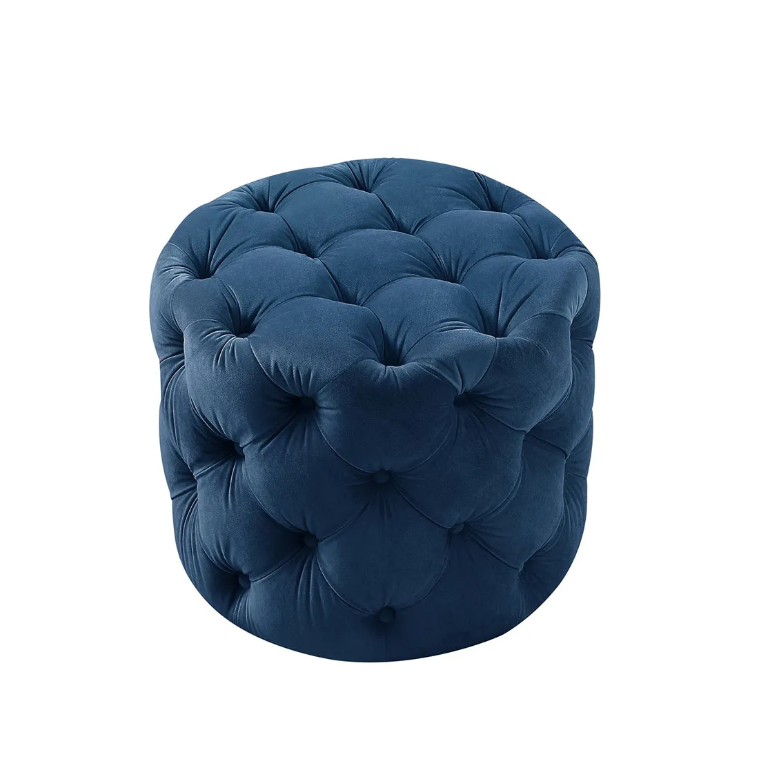 Rounded Shape Dark Blue Color Velvet Tufted Solid Puffy Ottoman