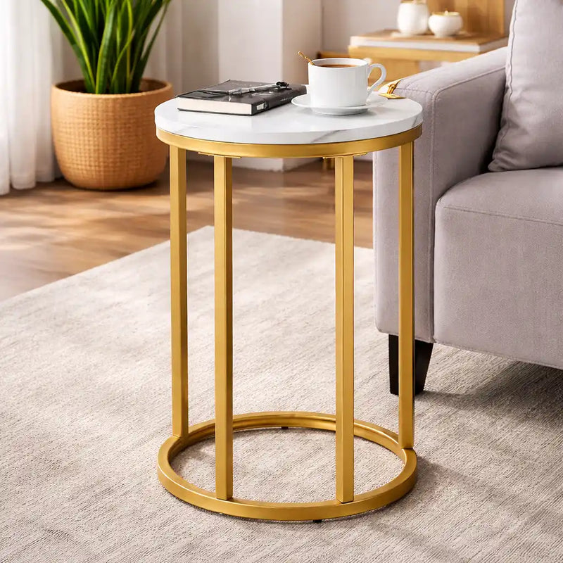 Rounded Shaped Golden Metal End Side Table