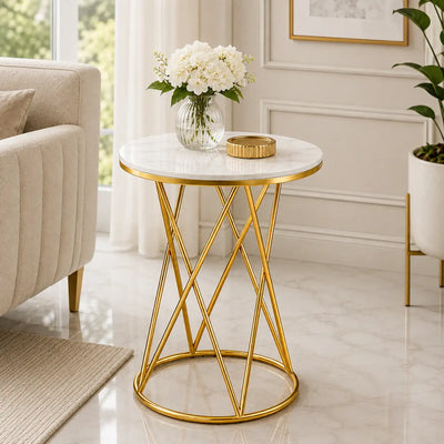 Rounded Side End Designer Golden Metal Finish Side Table