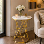 Rounded Side End Designer Golden Metal Finish Side Table