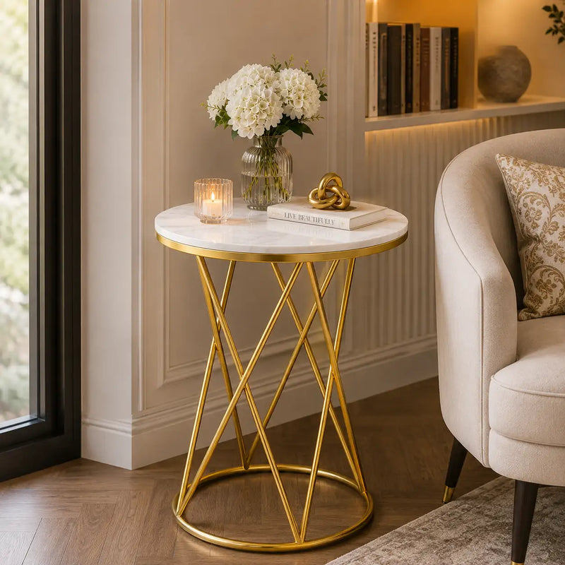 Rounded Side End Designer Golden Metal Finish Side Table