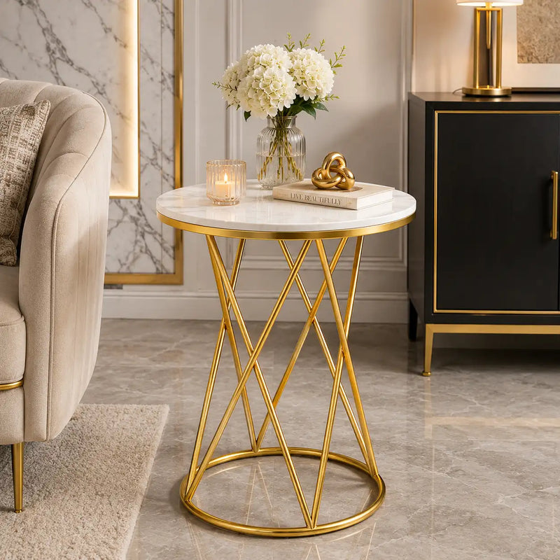 Rounded Side End Designer Golden Metal Finish Side Table