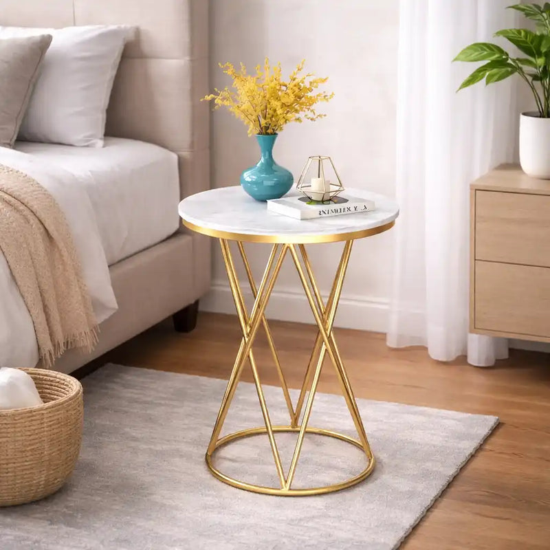 Rounded Side End Designer Golden Metal Finish Side Table