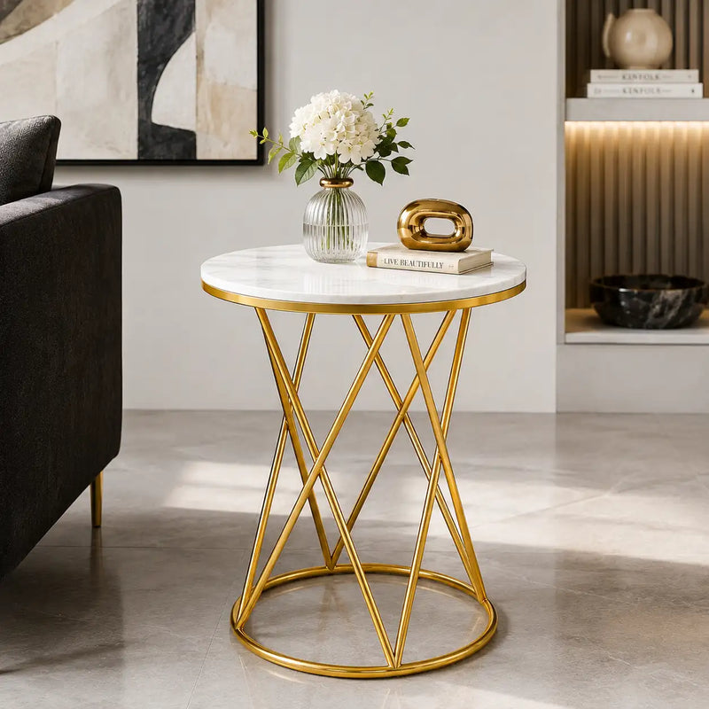 Rounded Side End Designer Golden Metal Finish Side Table