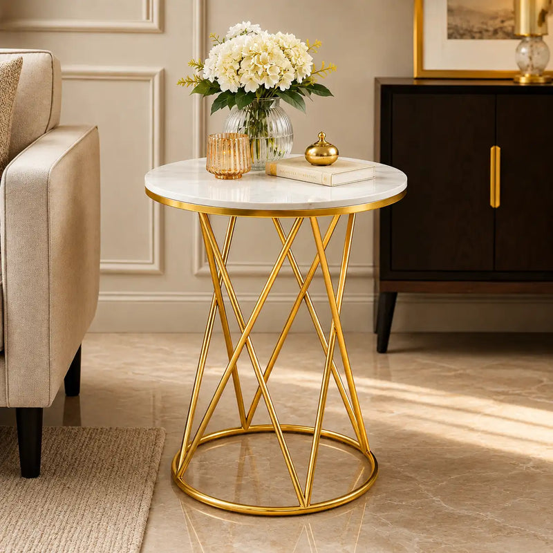 Rounded Side End Designer Golden Metal Finish Side Table