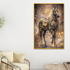 Royal Black Horse Floating Frame Crystal Wall Painting