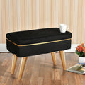 Royal Black Velvet Ottoman Bench with Golden Classic Legs