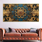 Royal Blue and Gold Mandala Canvas Wall Painting for Home Decor