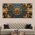 Royal Blue and Gold Mandala Canvas Wall Painting for Home Decor