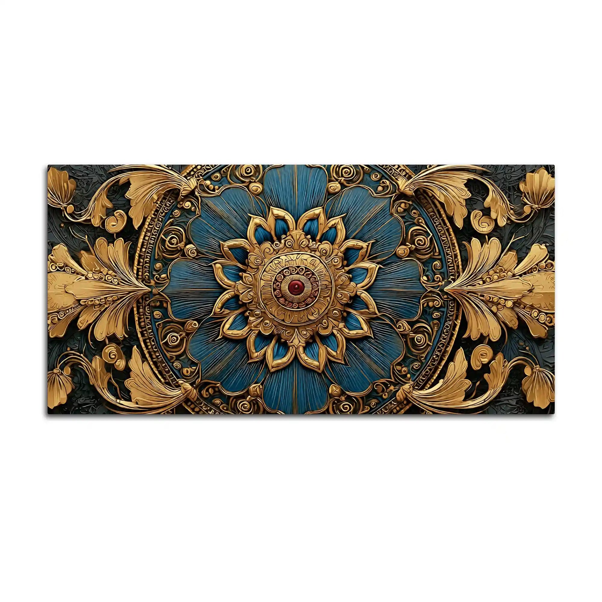 Royal Blue and Gold Mandala Canvas Wall Painting for Home Decor