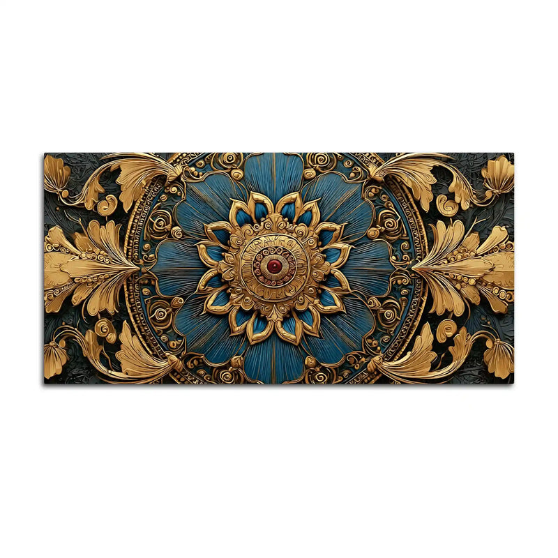 Royal Blue and Gold Mandala Canvas Wall Painting for Home Decor