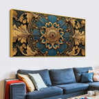 Royal Blue and Gold Mandala Canvas Wall Painting for Home Decor