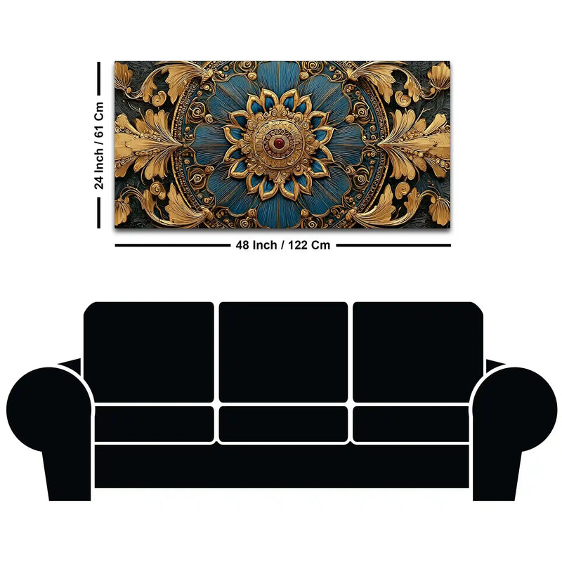 Royal Blue and Gold Mandala Canvas Wall Painting for Home Decor