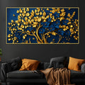 Royal Blue Blossom Tree with Golden Leaves 3D Canvas Wall Painting