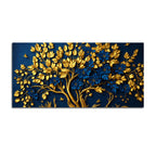 Royal Blue Blossom Tree with Golden Leaves 3D Canvas Wall Painting