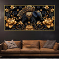 Royal Blue Elephant with Golden Lotus 3D Canvas Wall Painting