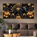 Royal Blue Elephant with Golden Lotus 3D Canvas Wall Painting