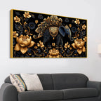 Royal Blue Elephant with Golden Lotus 3D Canvas Wall Painting