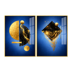 Royal Blue Geometric Abstract Acrylic Floating Wall Painting Set of 2