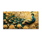 Royal Blue Peacock with Golden Bloom Garden 3D Canvas Wall Painting