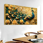 Royal Blue Peacock with Golden Bloom Garden 3D Canvas Wall Painting