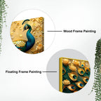 Royal Blue Peacock with Golden Bloom Garden 3D Canvas Wall Painting