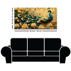 Royal Blue Peacock with Golden Bloom Garden 3D Canvas Wall Painting