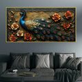 Royal Blue Peacock with Rustic Floral Elegance 3D Canvas Wall Painting