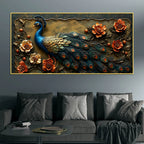 Royal Blue Peacock with Rustic Floral Elegance 3D Canvas Wall Painting