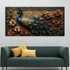 Royal Blue Peacock with Rustic Floral Elegance 3D Canvas Wall Painting