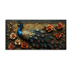 Royal Blue Peacock with Rustic Floral Elegance 3D Canvas Wall Painting