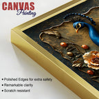 Royal Blue Peacock with Rustic Floral Elegance 3D Canvas Wall Painting