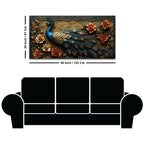 Royal Blue Peacock with Rustic Floral Elegance 3D Canvas Wall Painting