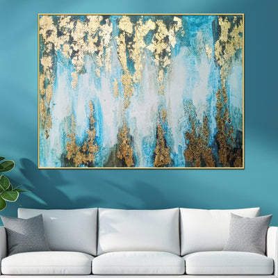 Royal Blue Thames Abstract Art Hand Painted Wall Painting with Floating Frame