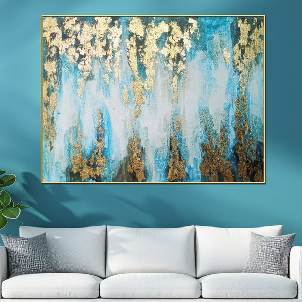 Royal Blue Thames Abstract Art Hand Painted Wall Painting with Floating Frame