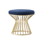 Royal Blue Velvet Pouffe with Glamorous Gold Detailing