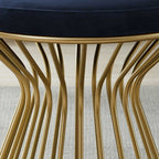 Royal Blue Velvet Pouffe with Glamorous Gold Detailing