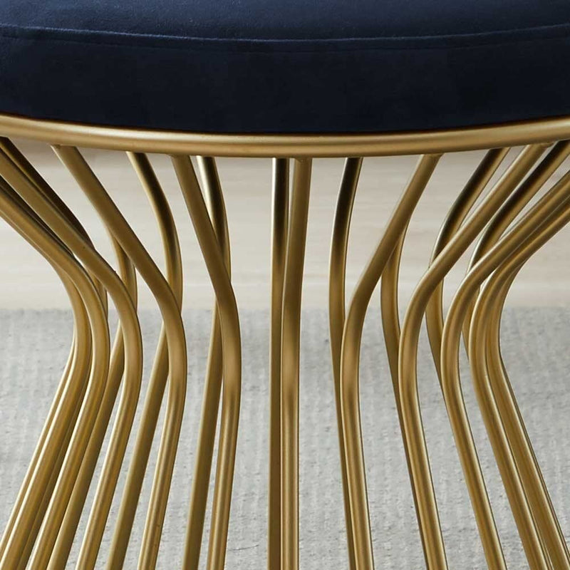 Royal Blue Velvet Pouffe with Glamorous Gold Detailing