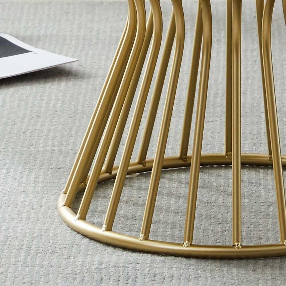 Royal Blue Velvet Pouffe with Glamorous Gold Detailing