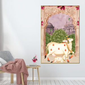 royal-cow-and-calf-pichwai-style-canvas-wall-painting