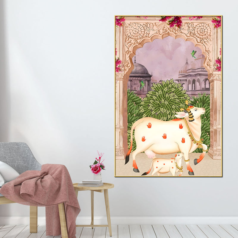 royal-cow-and-calf-pichwai-style-canvas-wall-painting